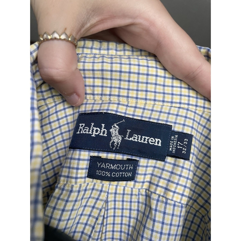 Polo Ralph Lauren Men's XL Yellow Blue Plaid Long Sleeve Button Down Shirt - Picture 3 of 4